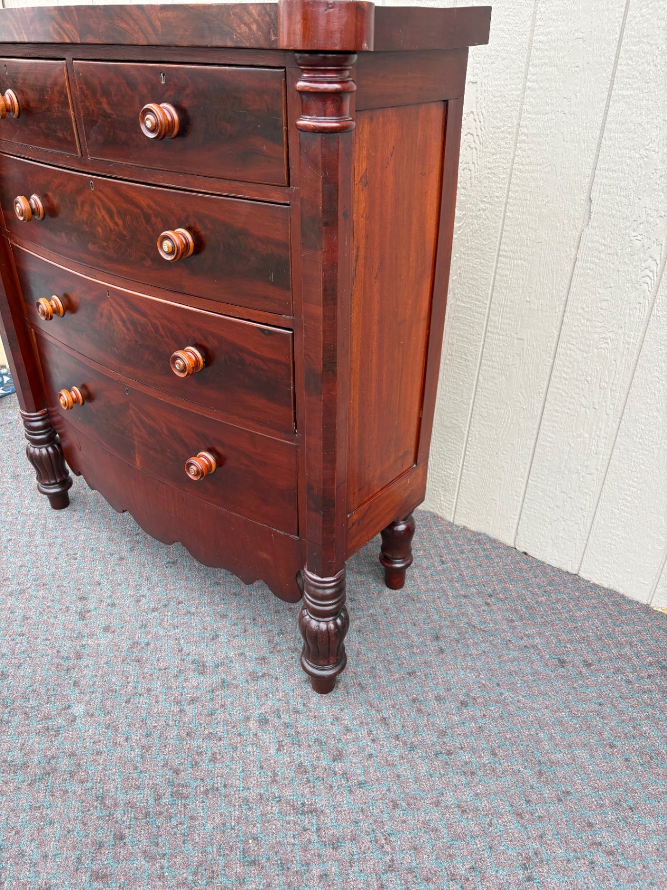 Antique Empire Chest with Flame Mahogany Veneer and Turned Columns