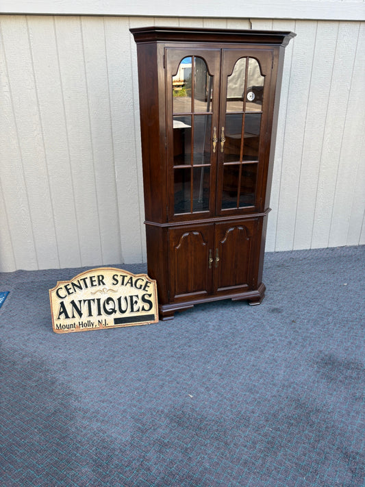 68081 Vintage Kling Corner Cabinet with Glazed Doors, Solid Wood
