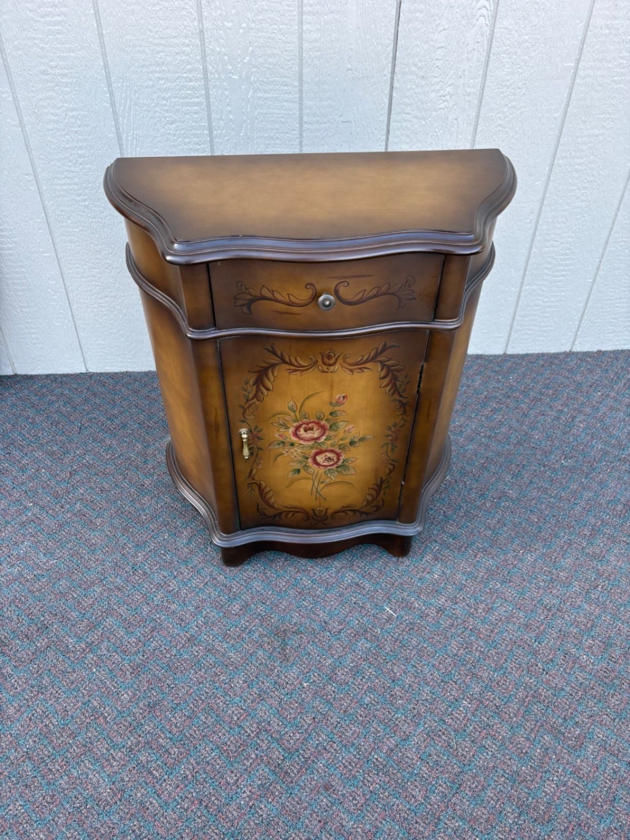 67429  Mid-Century Hand-Painted Floral Stenciled Cabinet