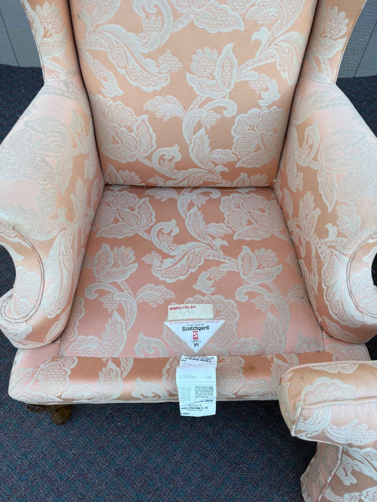 67593  Pair of Sherrill Wing Chairs, Queen Anne Style, Upholstered