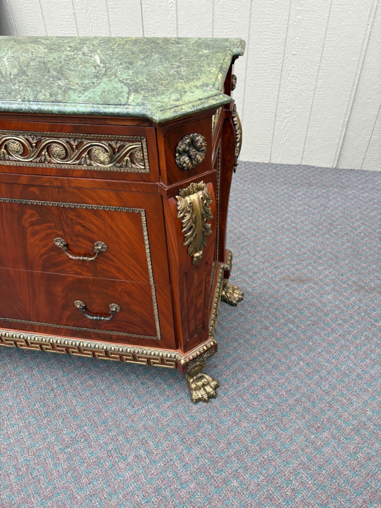 67521  Neoclassical Mahogany and Green Marble Sideboard with Claw Feet