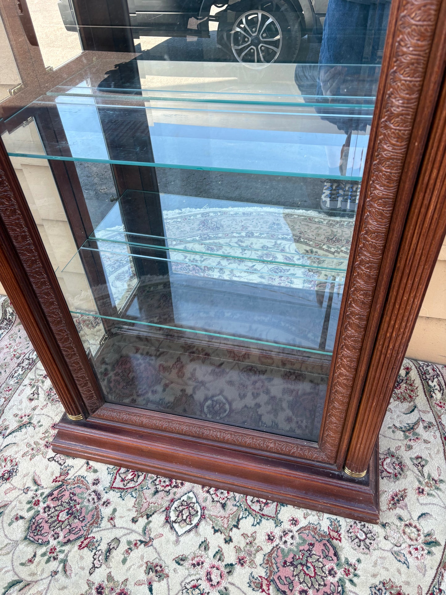 67786  Elegant Mahogany Curio Cabinet with Glass Shelves and Lighting