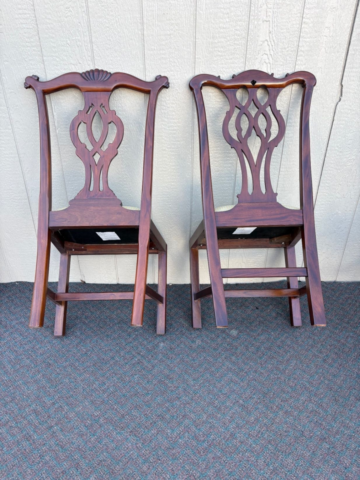 67641 Pair of Chippendale Style Mahogany Side Chairs with Upholstered Seats
