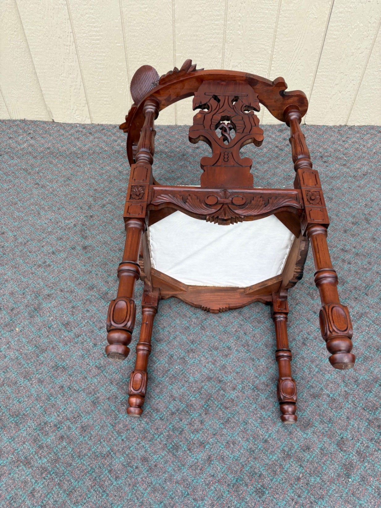 68029 Victorian Carved Mahogany Corner Chair with Upholstered Seat