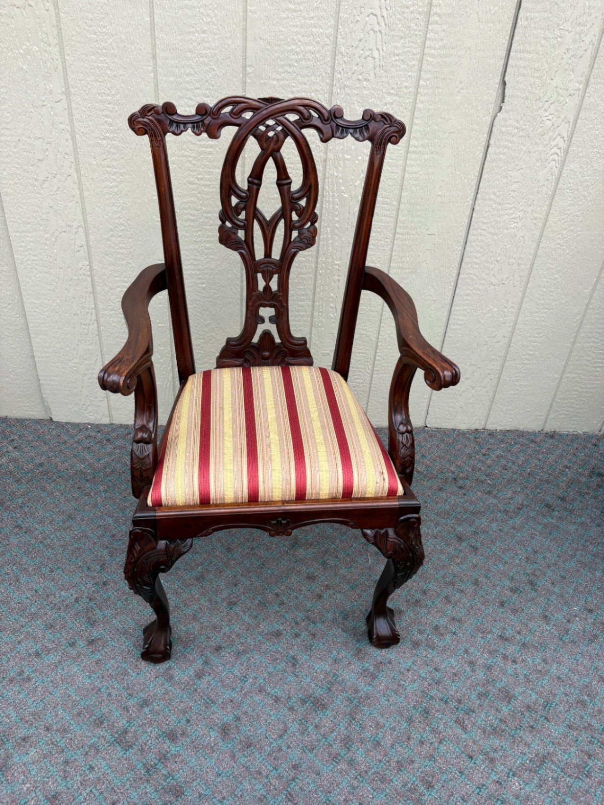 68024 Set of 6 Chippendale Dining Chairs with Striped Upholstery
