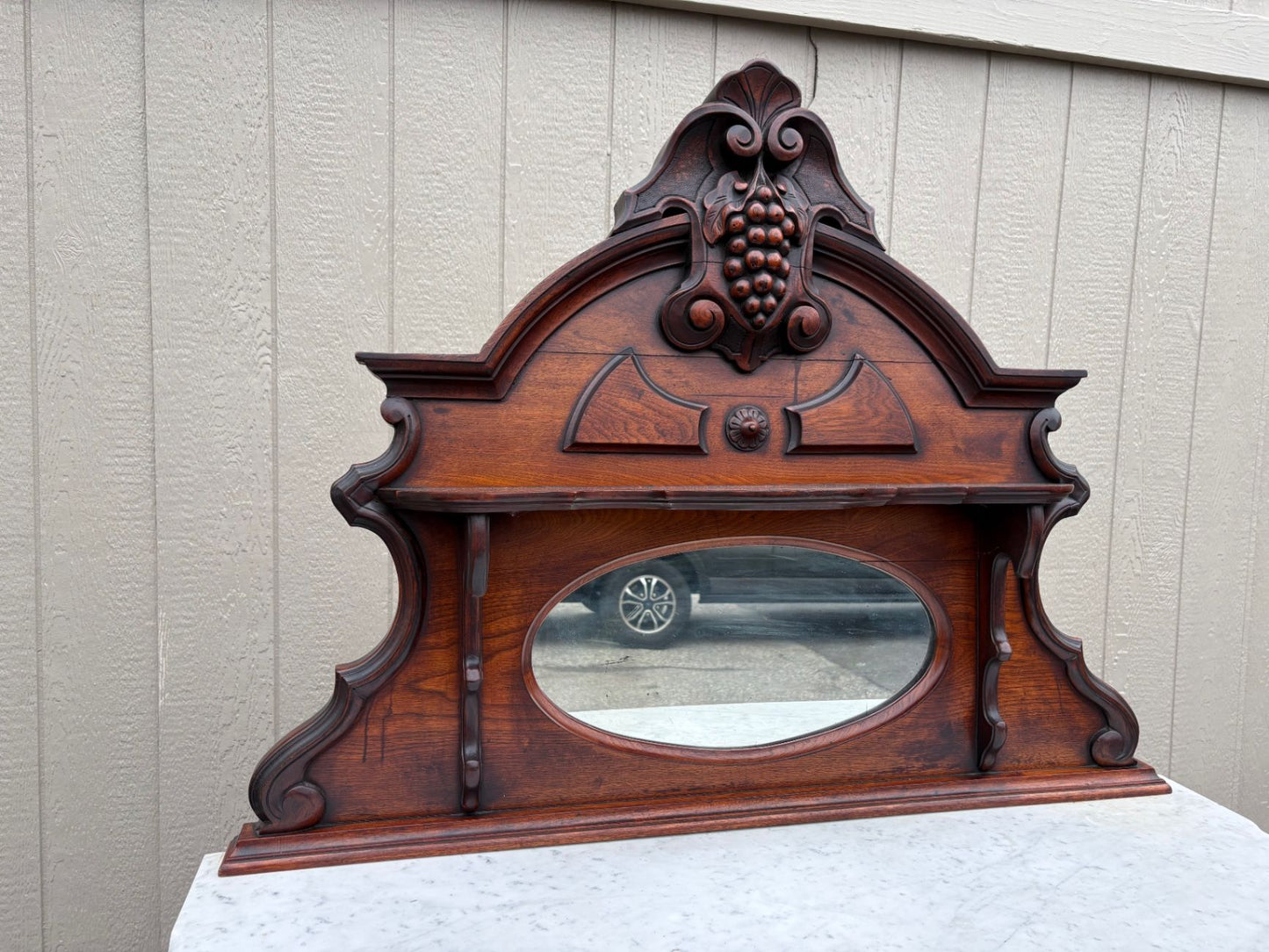 67622 Victorian Marble Top Buffet with Mirror and Ornate Carvings