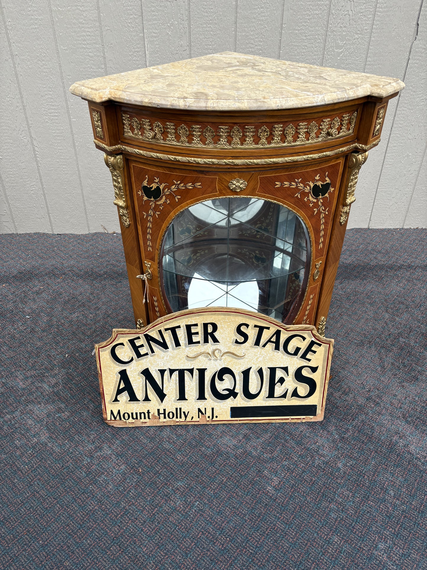 Elegant Marble Top Corner Cabinet with Ormolu Accents