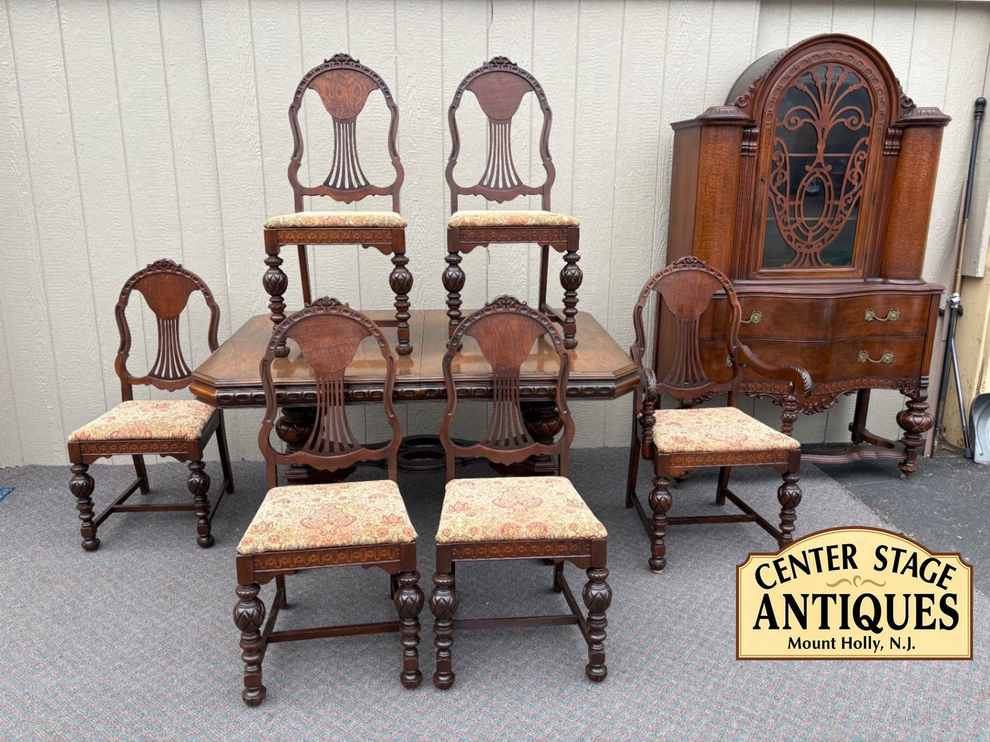 67512  1930s Hanover Cabinet Co. Dining Set with Hutch and Chairs