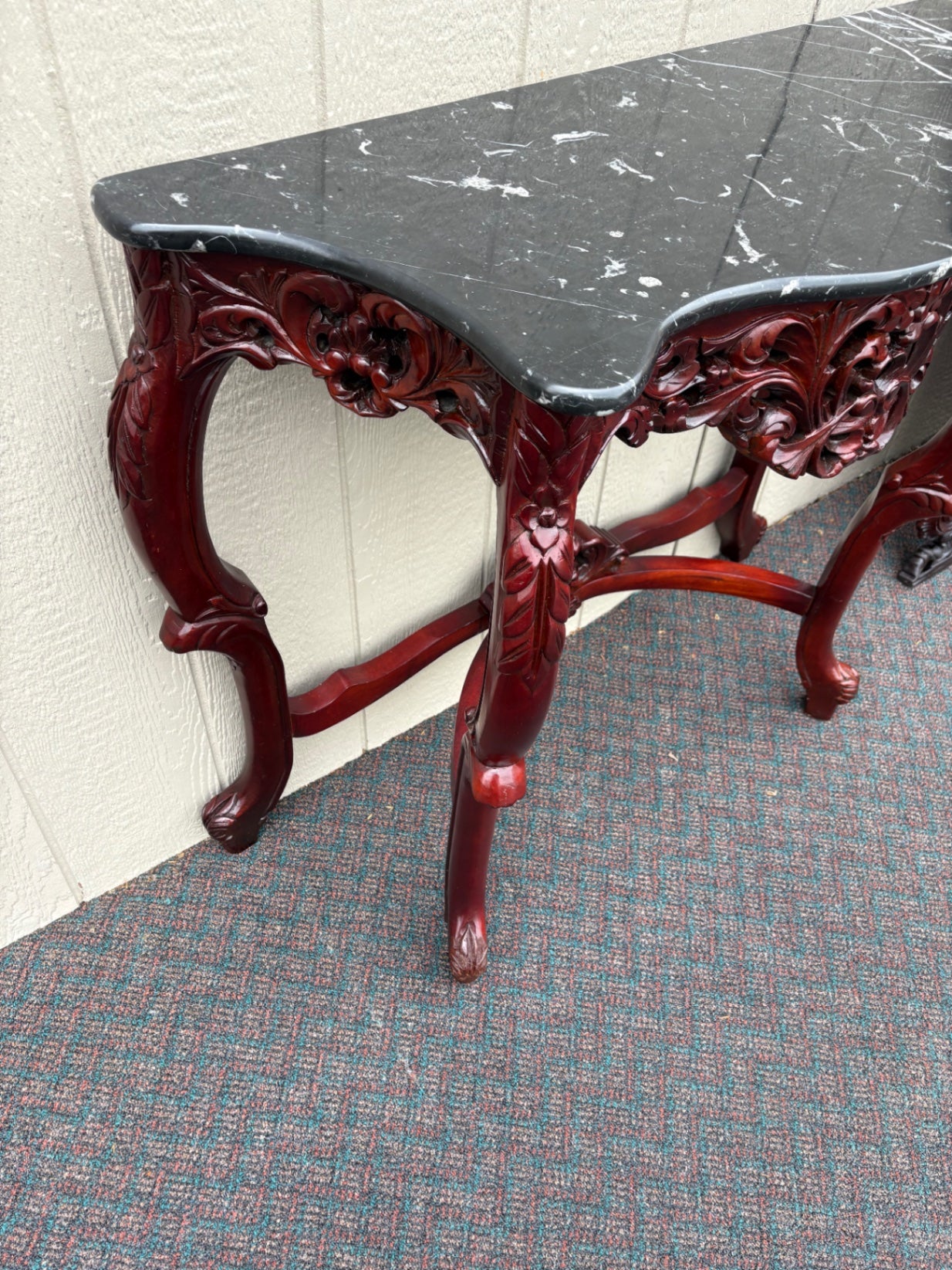 67705 Victorian Style Carved Console Table and Mirror Set with Marble Top