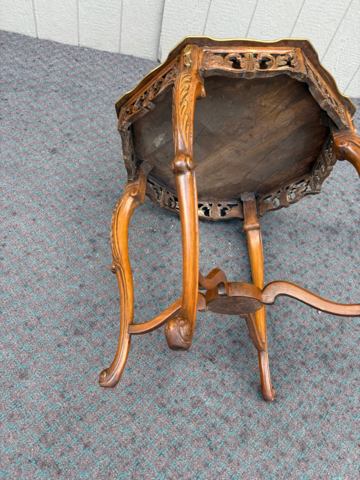 67987 Ornate French Louis XV Style Inlaid Walnut Side Table