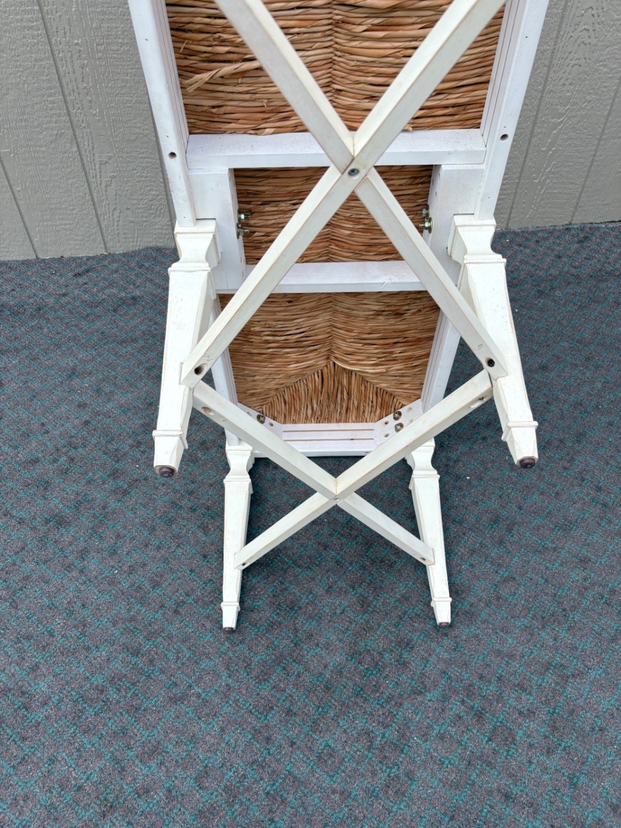 68074 Rustic French Country Rush Seat Bench with Painted Wood Frame