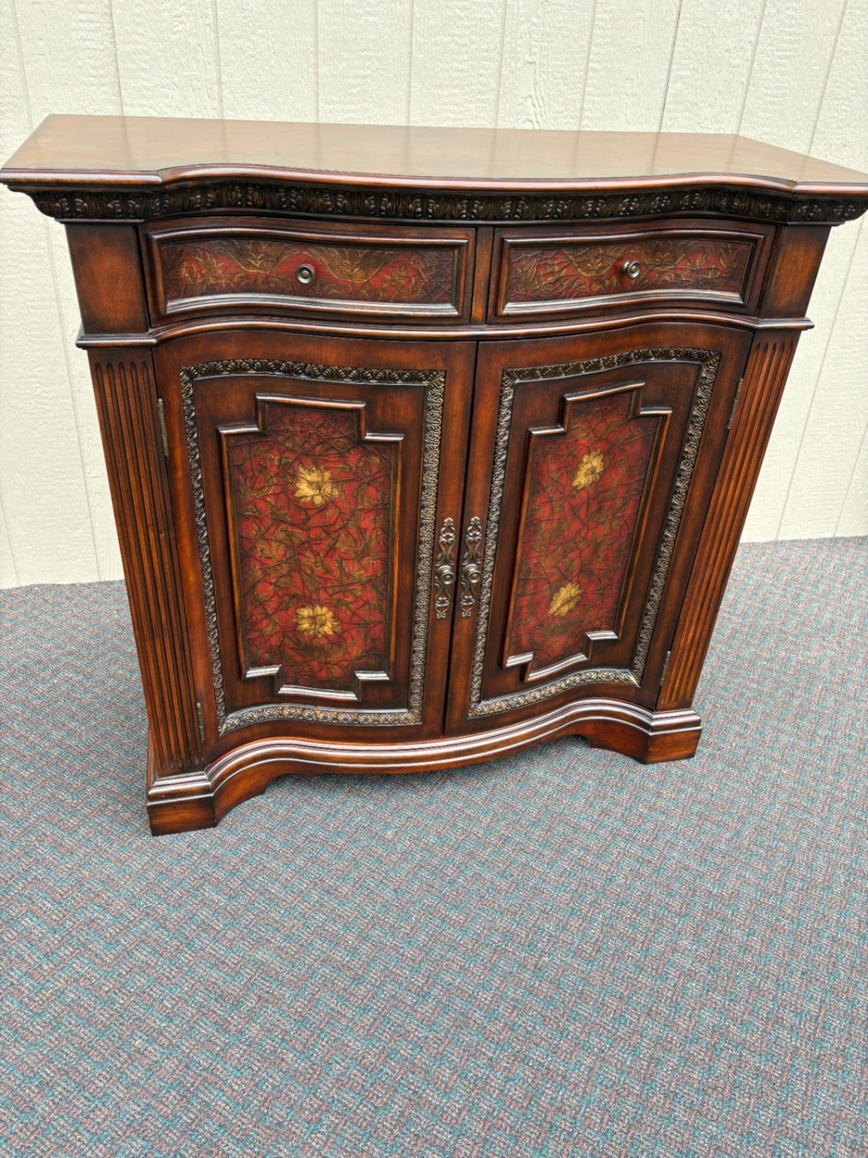67704 Elegant Traditional Wood Storage Cabinet with Decorative Panels