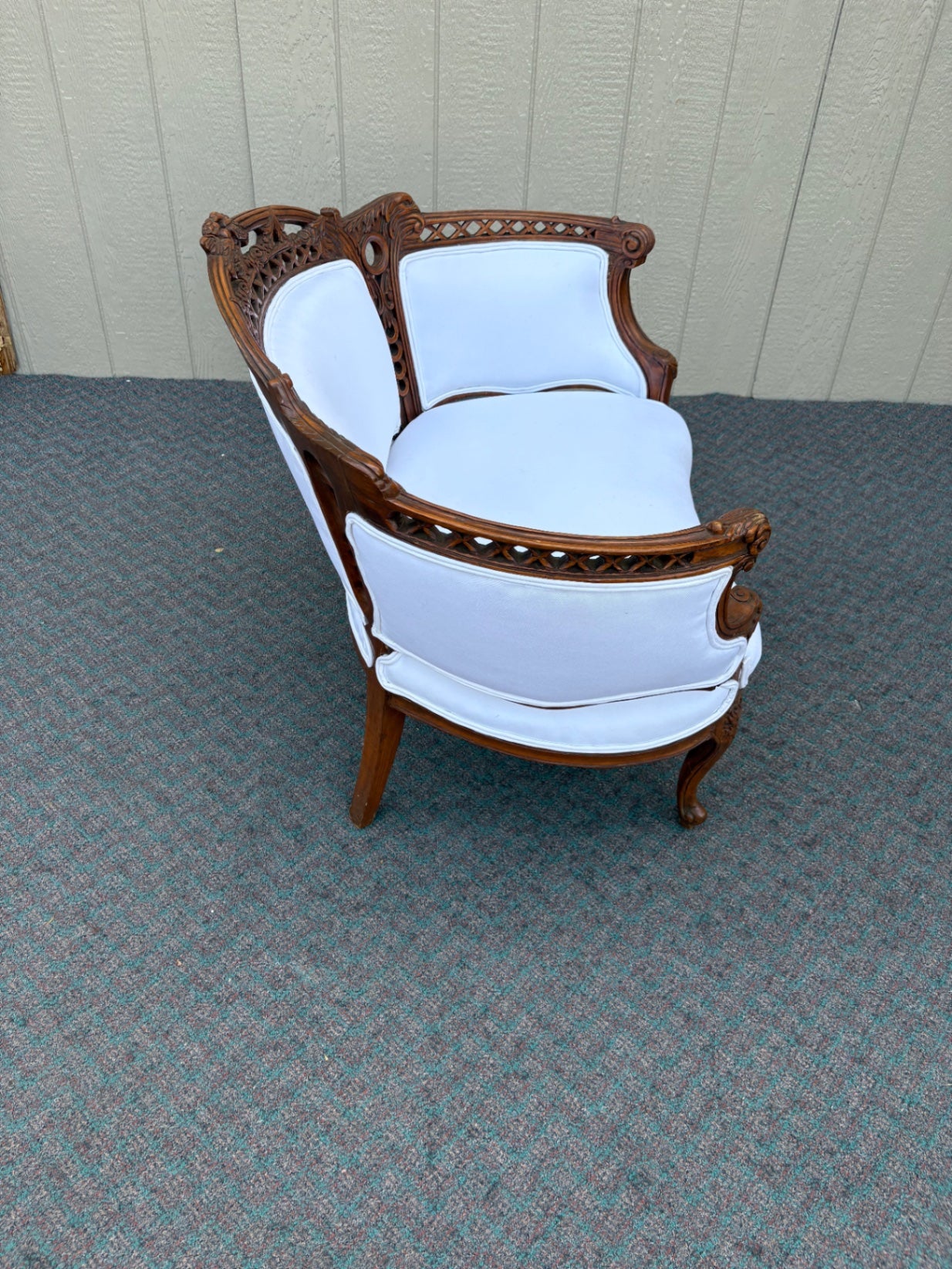 67850 Victorian Carved Wood Settee with Bird Motif and Upholstery