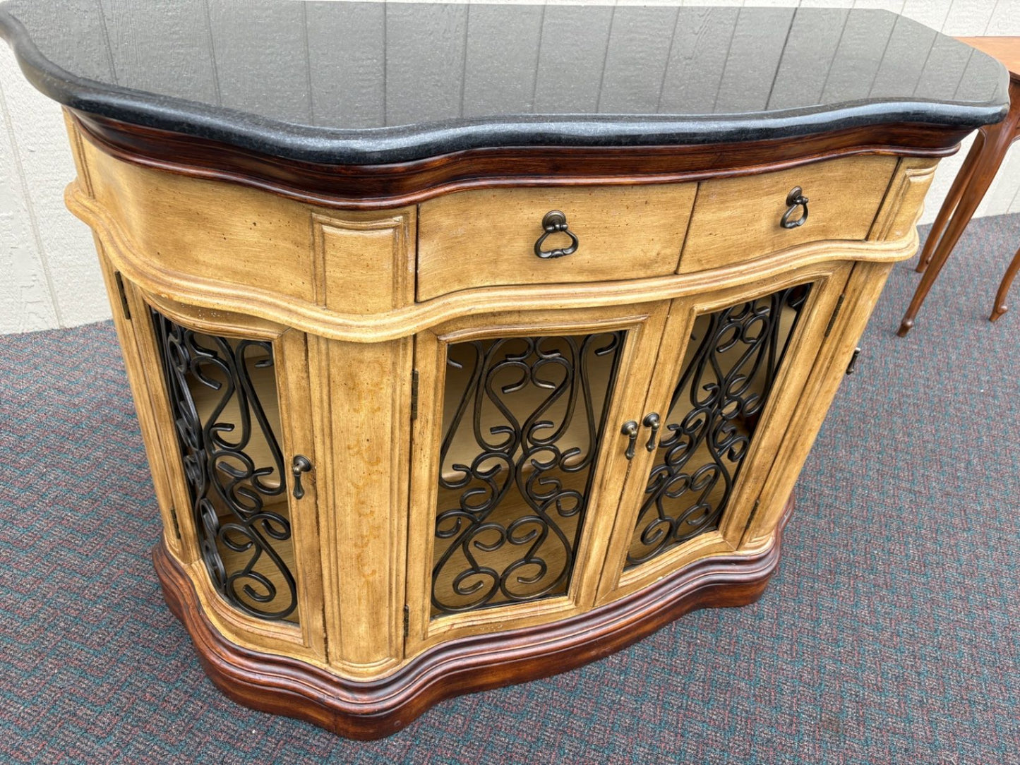 67546 Elegant Server Cabinet with Granite Top and Wrought Iron Doors
