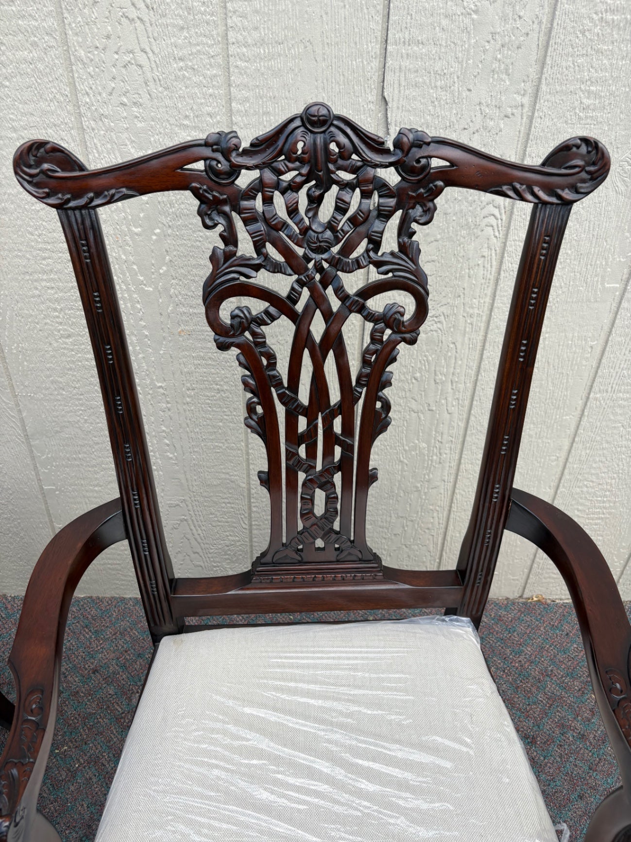 Pair of Chippendale Style Mahogany Armchairs with Carved Backs