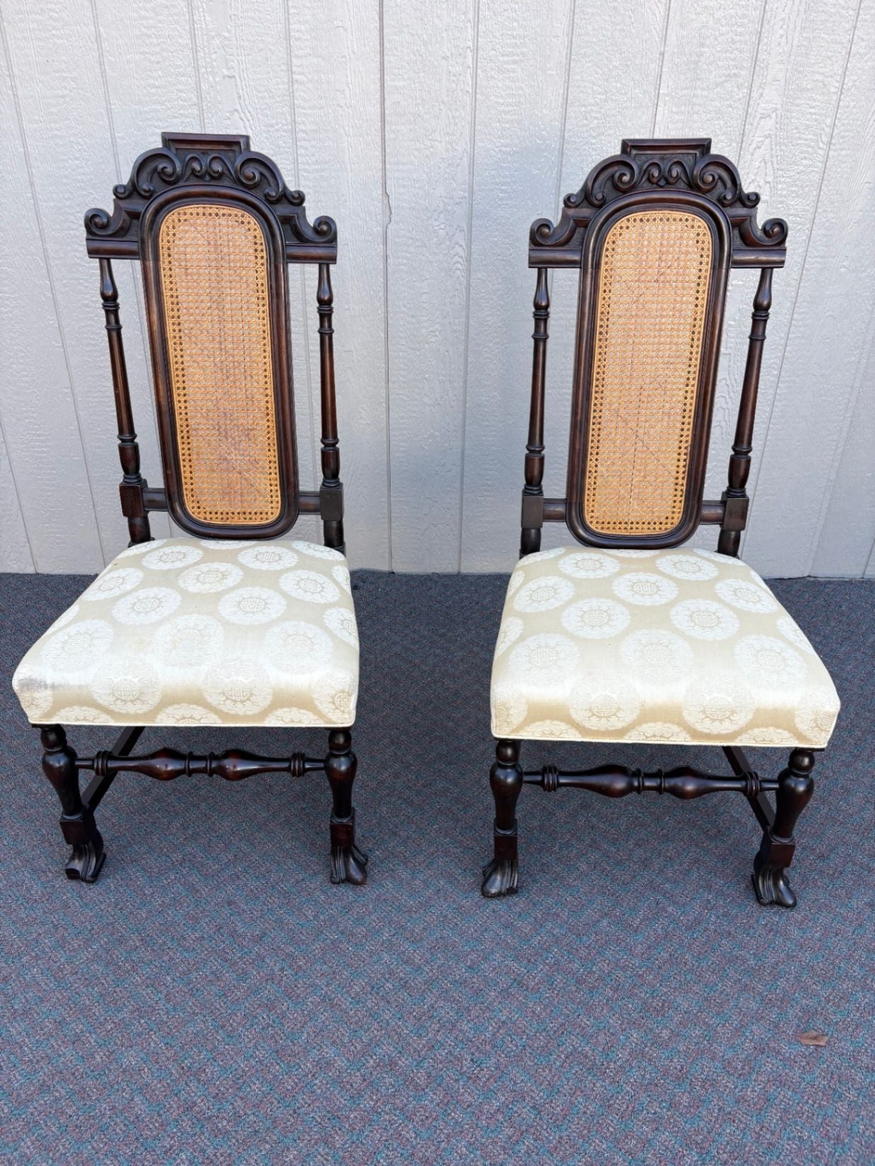 67620 Pair of Jacobean Revival Tall Back Chairs with Cane Inserts