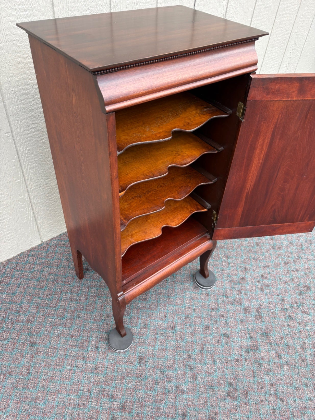 Antique Mahogany Sheet Music Cabinet with Carved Details