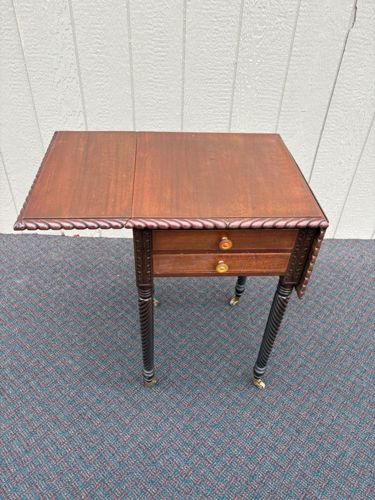 67542 Antique Mahogany Drop Leaf Side Table with Rope Twist Legs