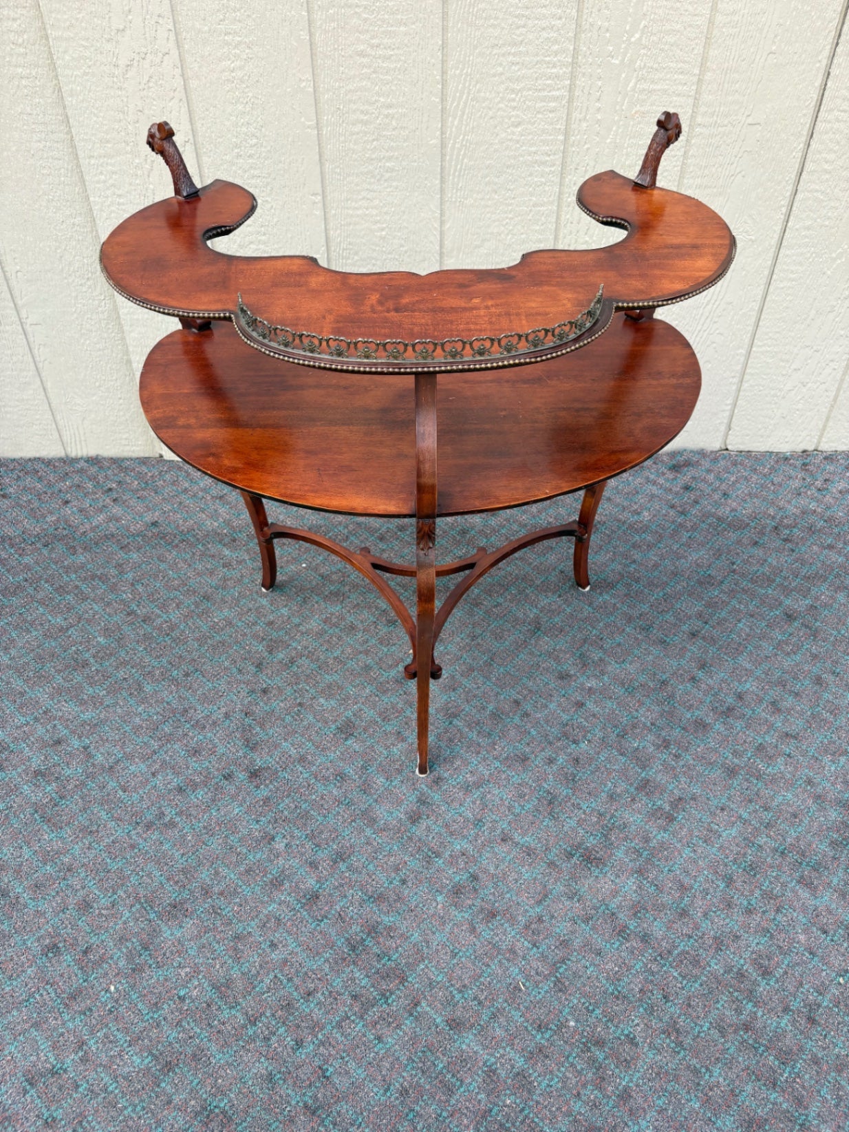 Mahogany Two-Tier Figural Table with Ornate Carvings