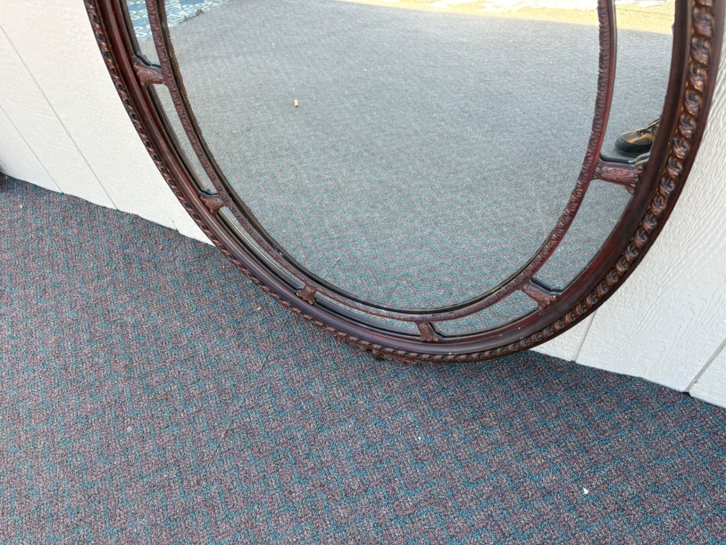 66933  Large Oval Mahogany Wall Mirror with Carved Swag Detailing
