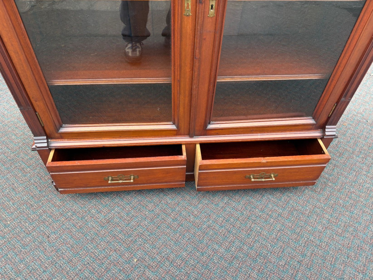 67568 Victorian Walnut Bookcase with Glass Doors and Drawers