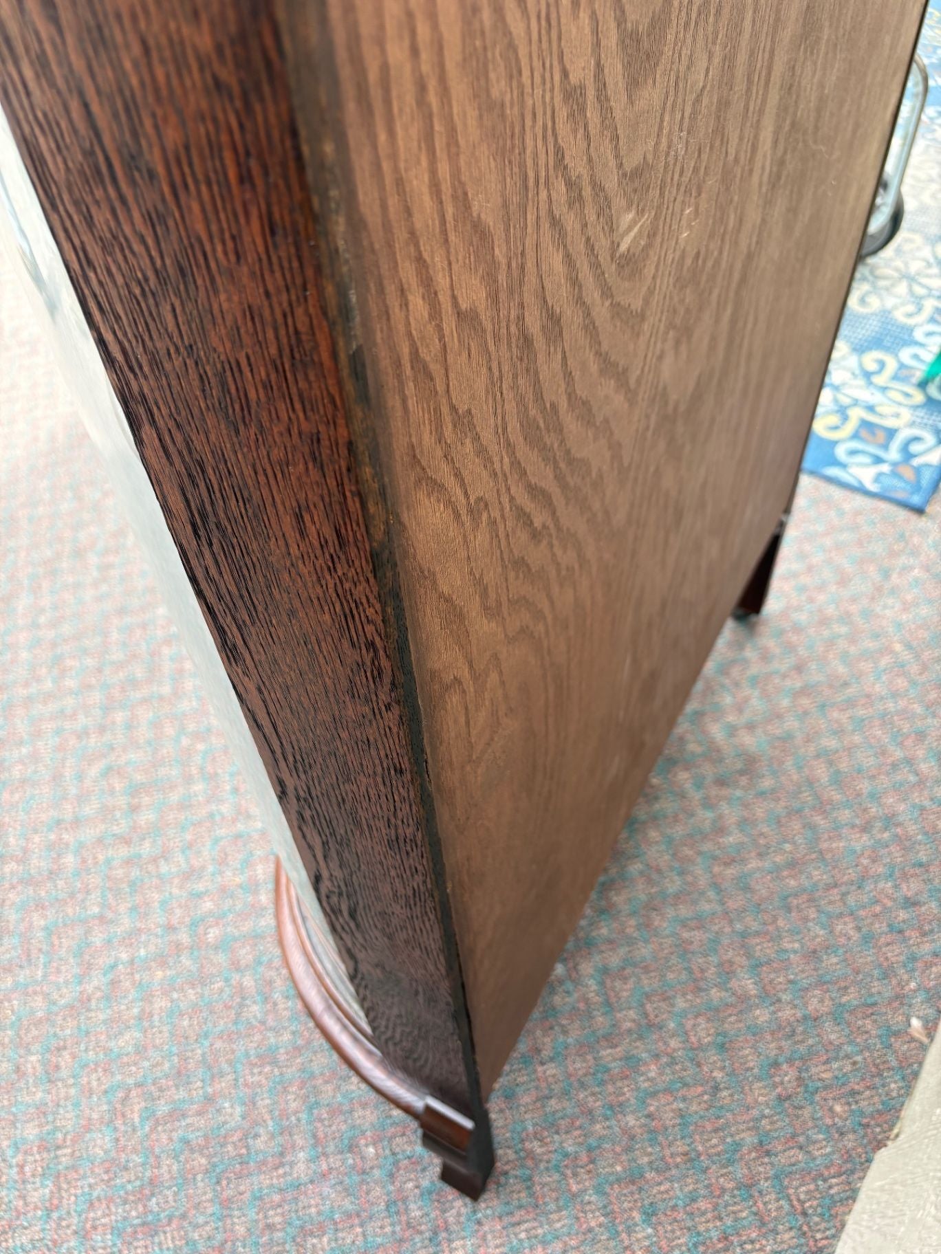 67680  Antique Bowed Oak China Cabinet with Glass Door Display