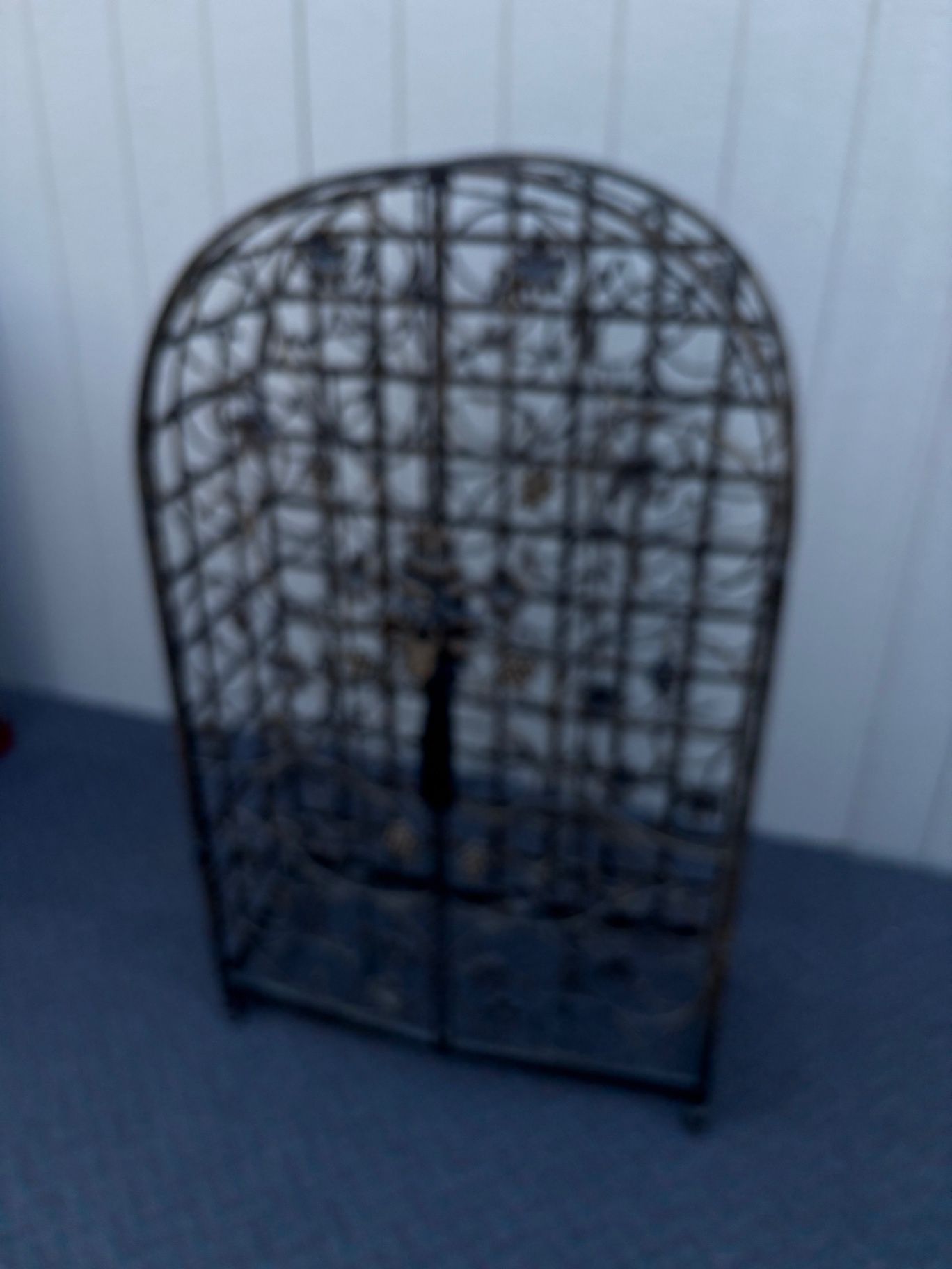 67608 Vintage Iron Wine Rack with Grapevine Motif and Locking Door