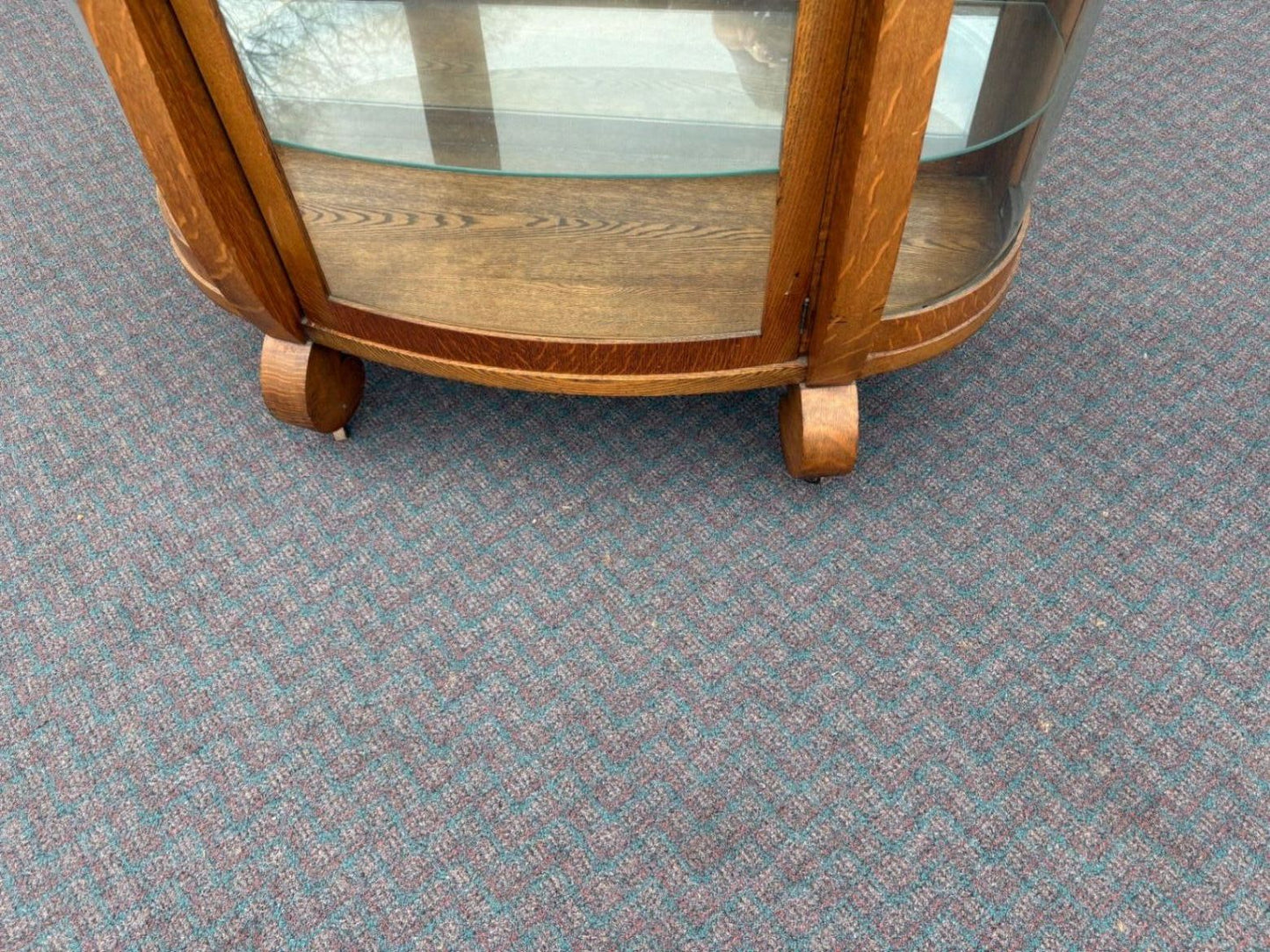 67676 Antique Oak Empire Curved Glass China Cabinet with Shelves