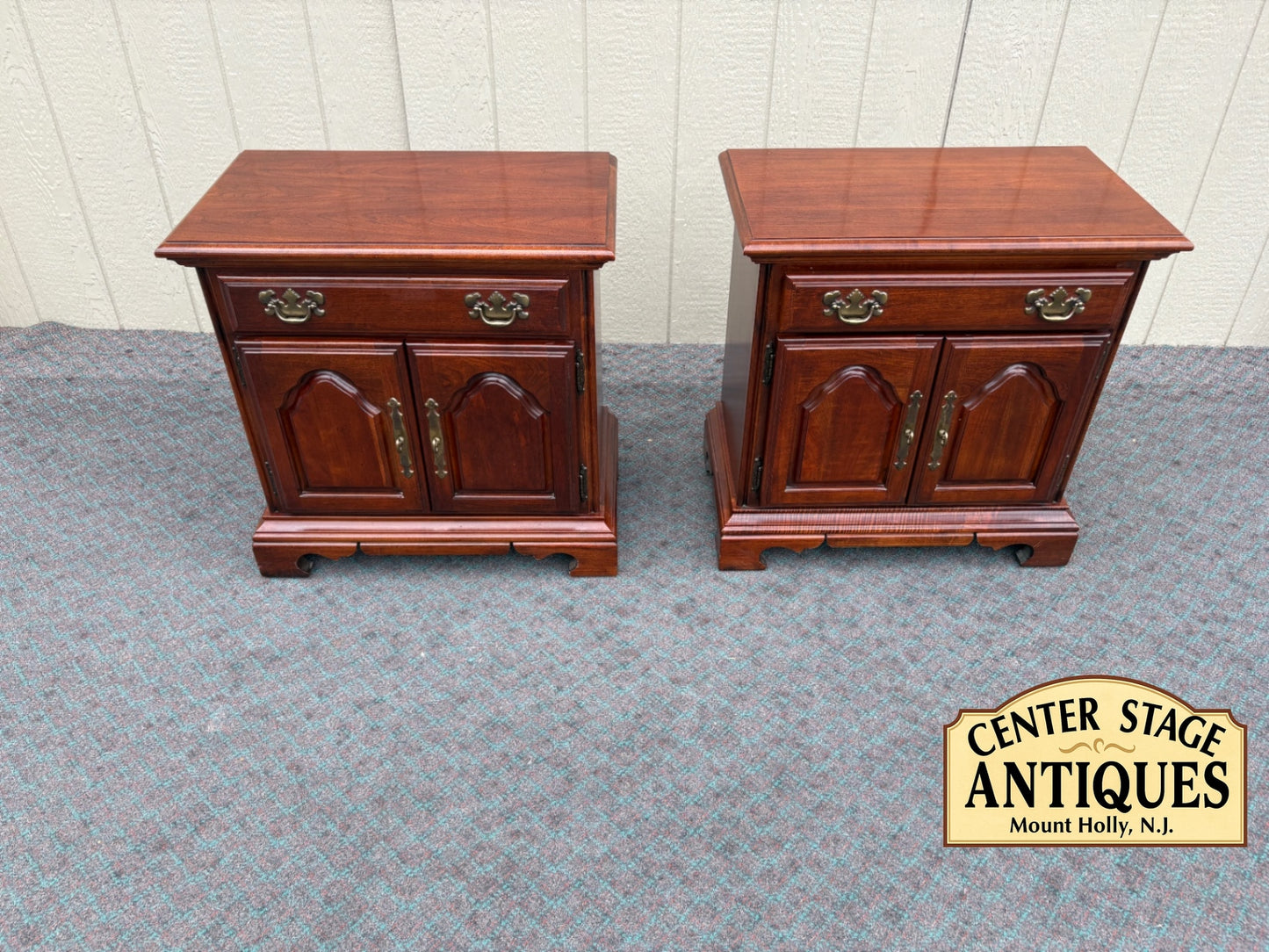 Pair of American Drew Cherry Nightstands with Brass Hardware