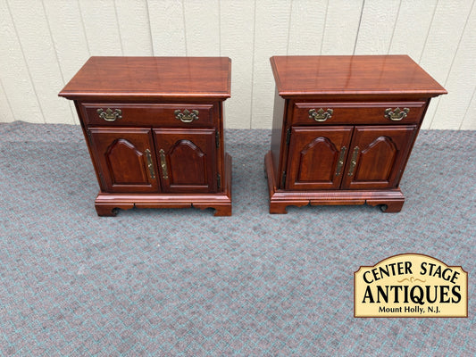 68105 Pair of American Drew Cherry Nightstands with Brass Hardware
