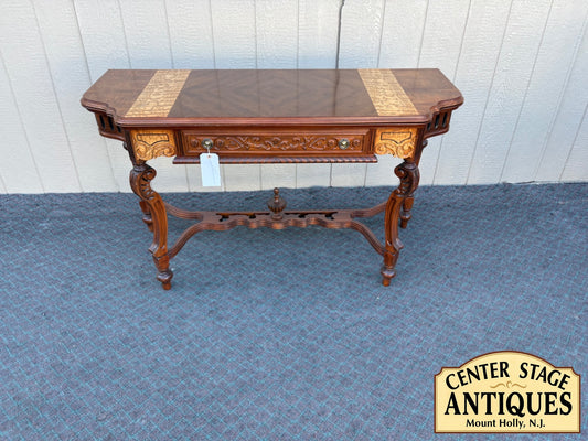 Flip Top Console Game Table with Carved Details