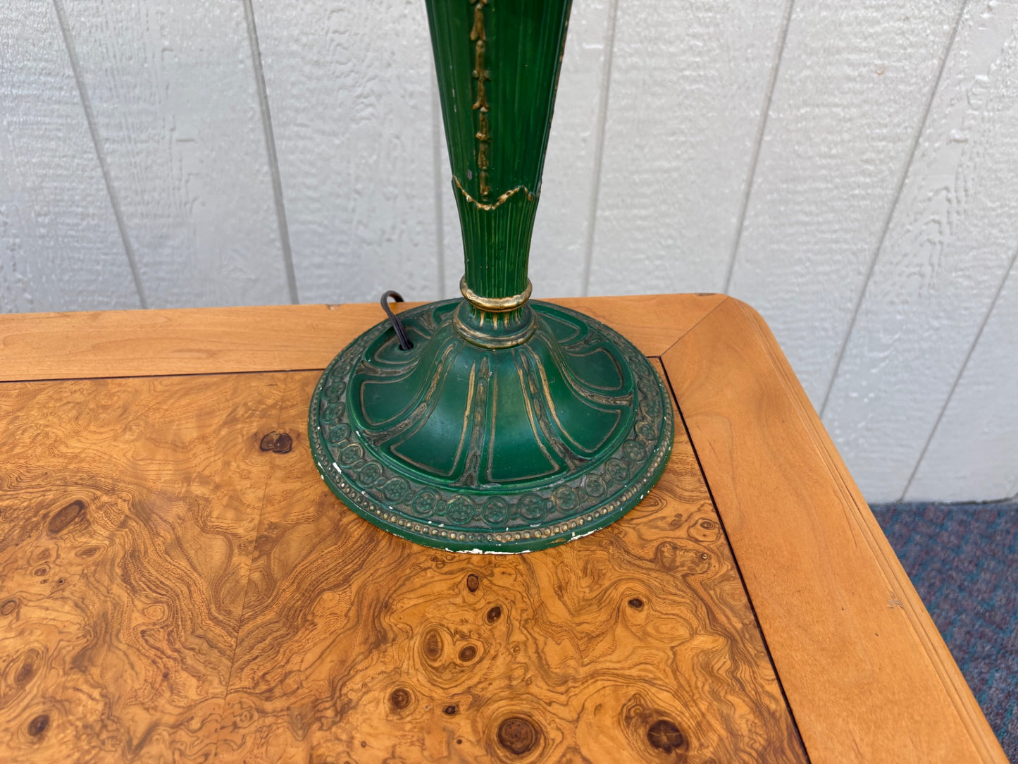 67799 Victorian Slag Glass Table Lamp with Ornate Metalwork Base