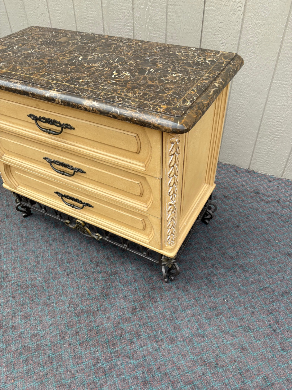 68078 Vintage French Provincial Marble Top Chest with Ornate Detailing