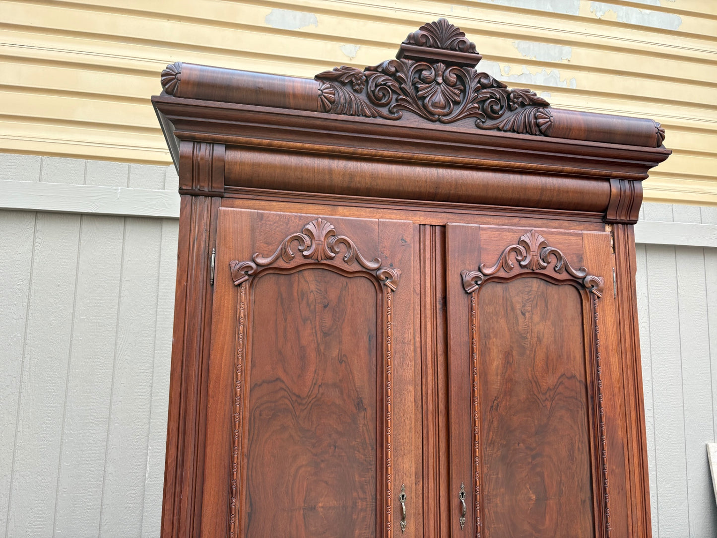 67752  Victorian Mahogany Wardrobe with Ornate Carvings and Drawers