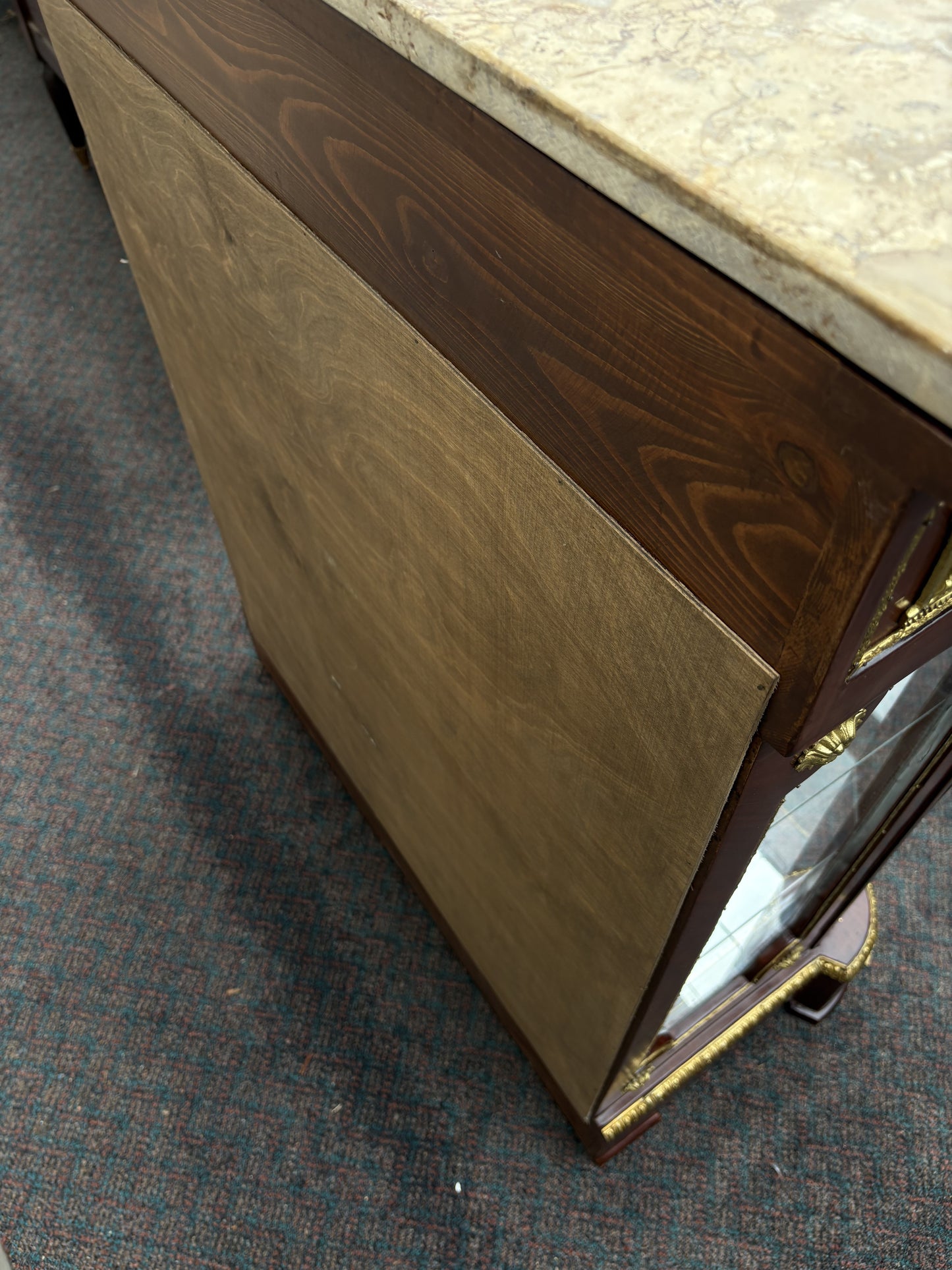 Elegant Louis XV Style Marble Top Curio Cabinet