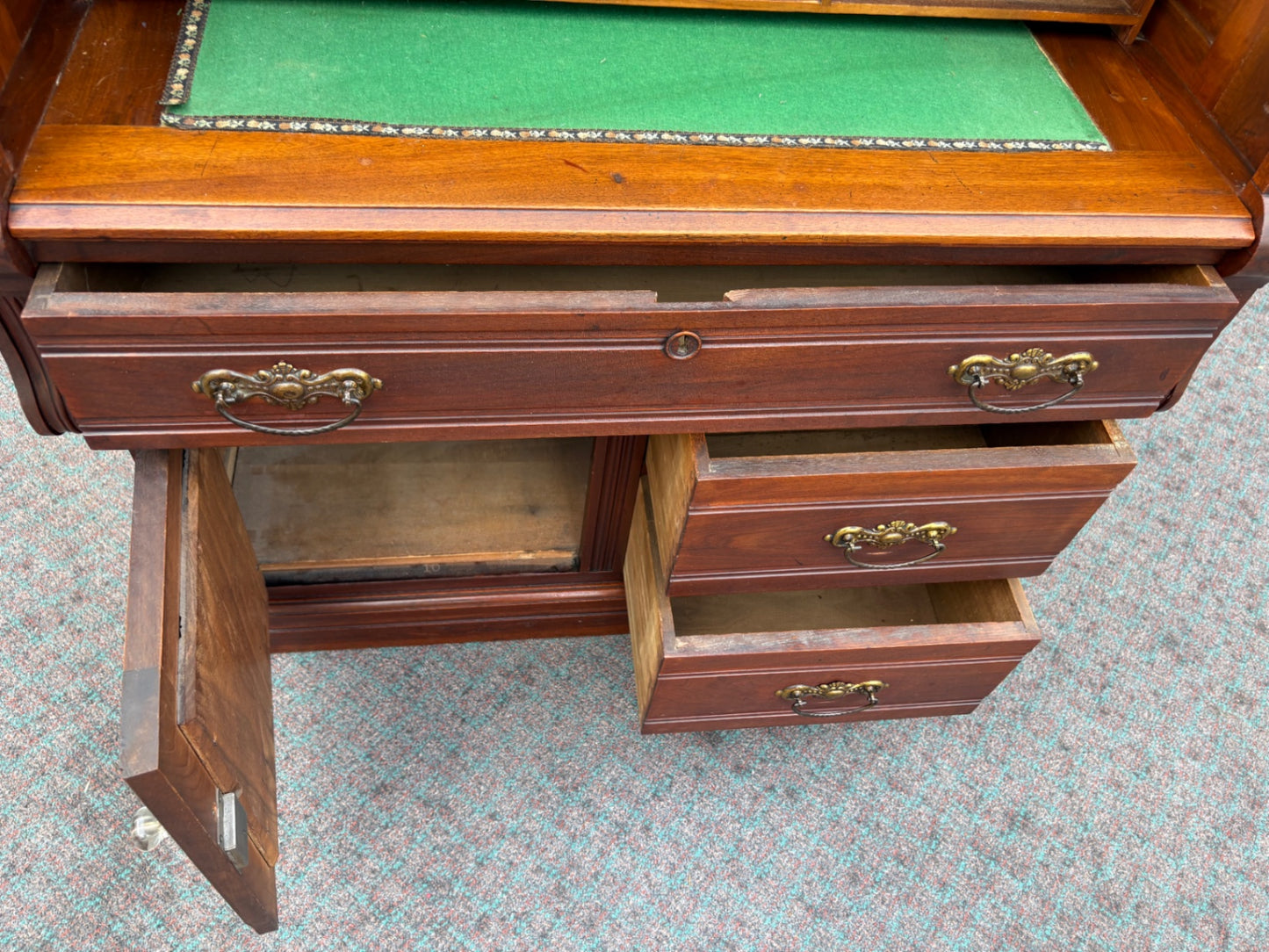 67934  Victorian Cylinder Secretary Desk with Display Cabinet
