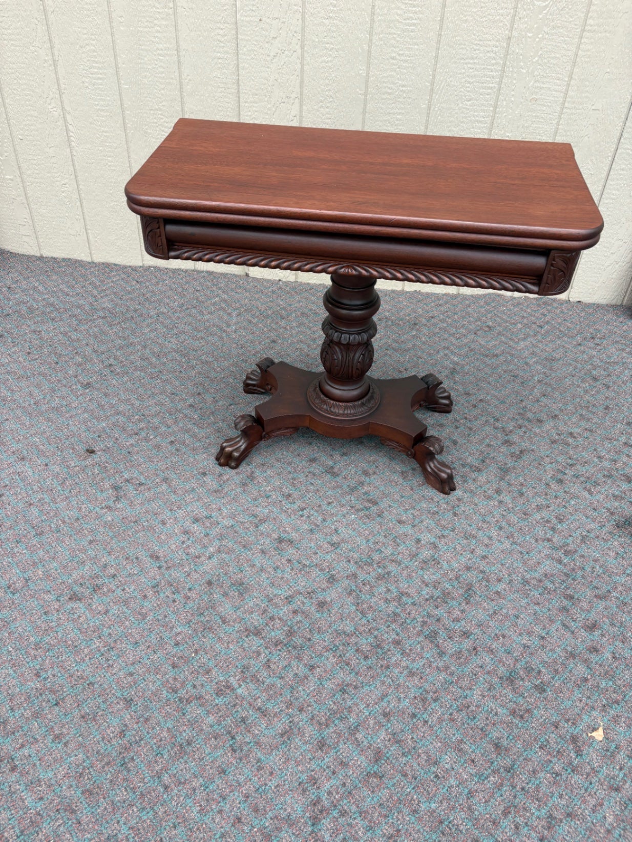 Antique Empire Style Mahogany Game Table with Pedestal Base