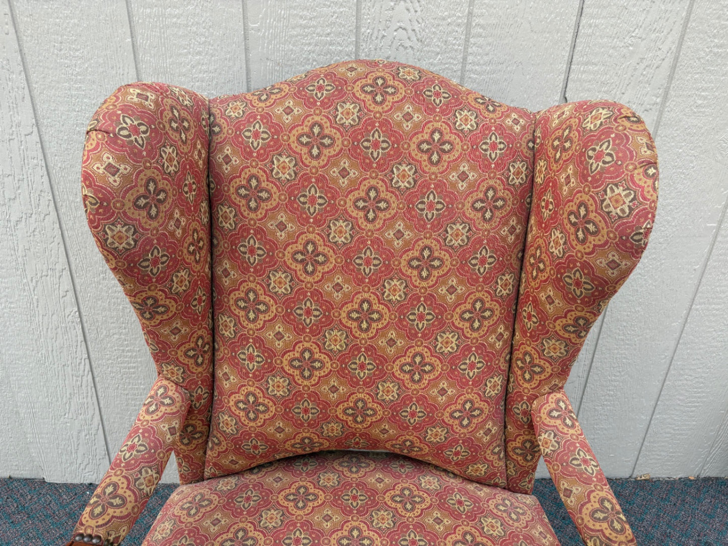 67940 Thomasville Traditional Wingback Armchair with Ornate Fabric Upholstery