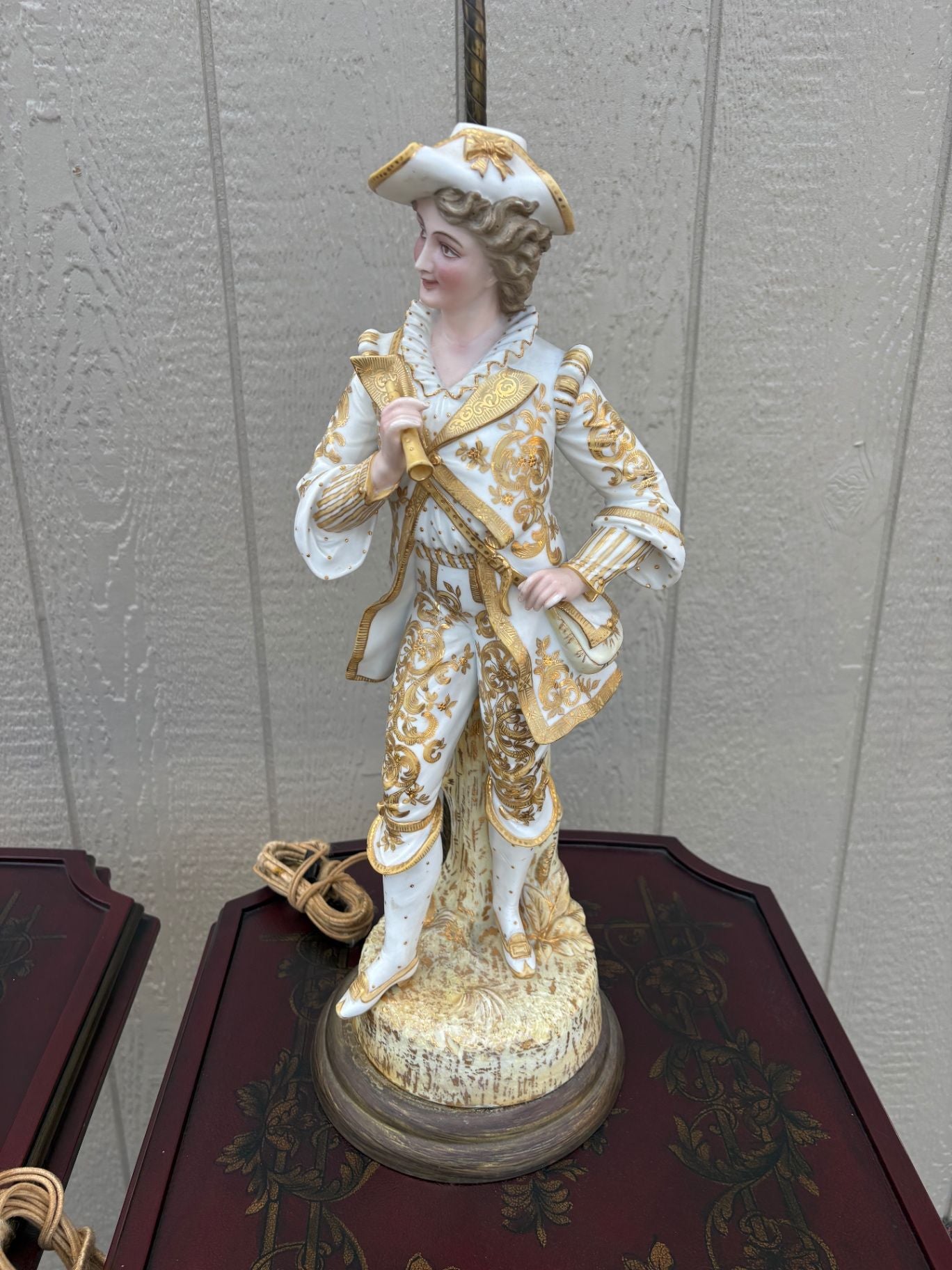 67579 Pair of Vintage Porcelain Figural Table Lamps with Gilded Accents