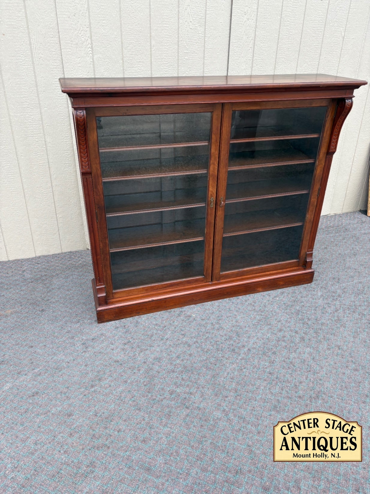 67890 Antique Victorian Mahogany Glass Door Bookcase with Shelves