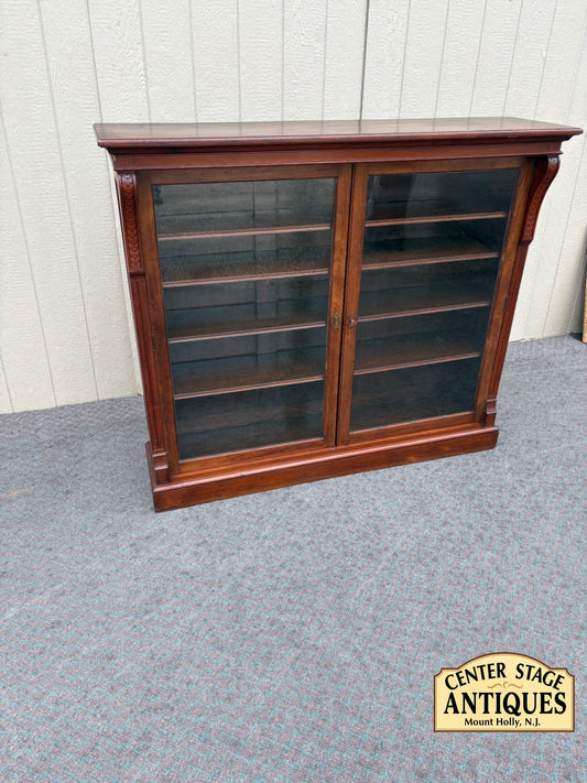 67890 Antique Victorian Mahogany Glass Door Bookcase with Shelves