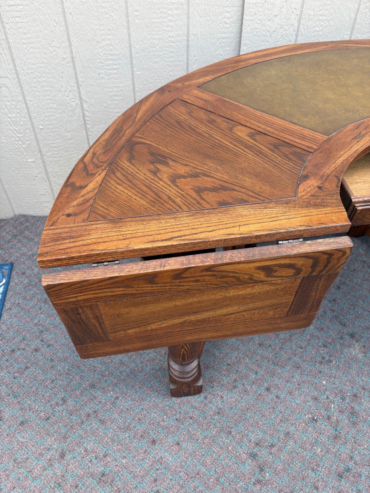 67998 Vintage Oak Kidney Desk with Plaid Upholstered Chair Set