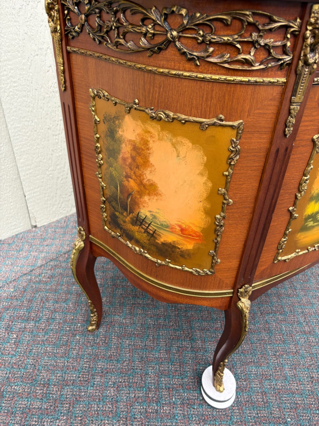 67819 Exquisite Louis XV Style Cabinet with Marble Top and Hand-Painted Panels
