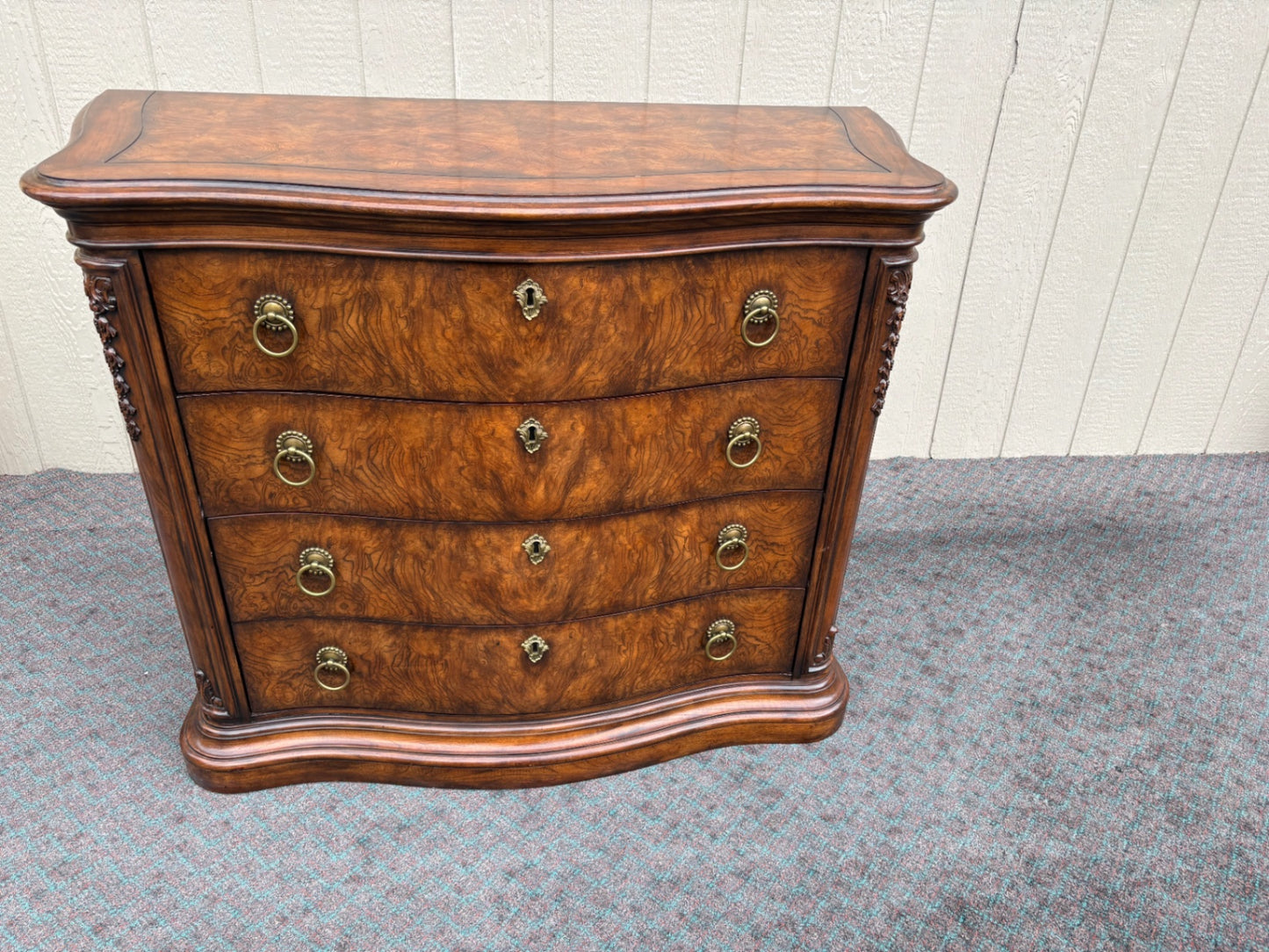Henredon Traditional Burl Wood Chest with Carved Details