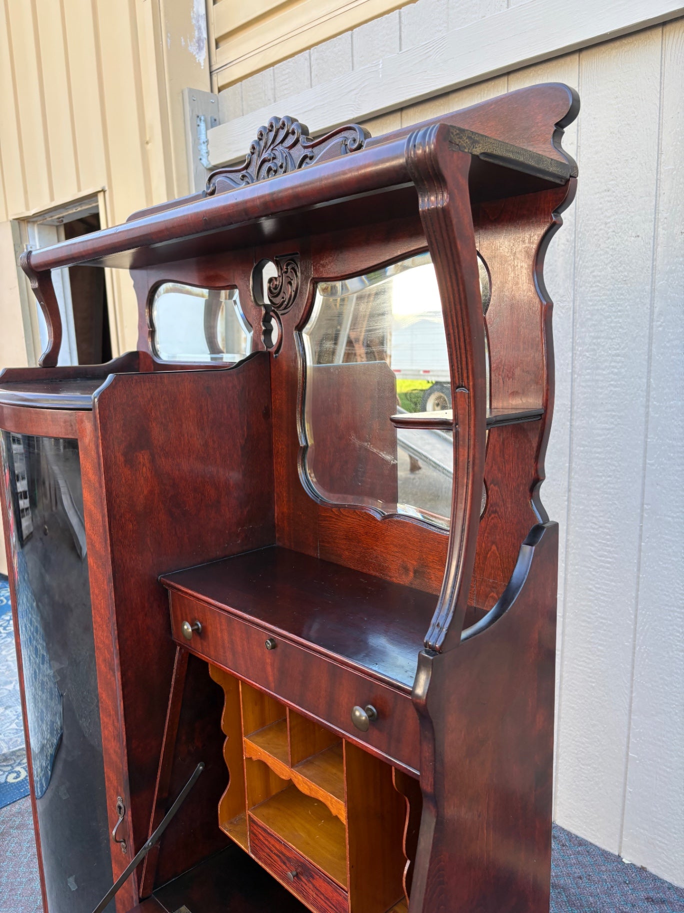 68054 Victorian Mahogany Side-by-Side Secretary with Glass Door
