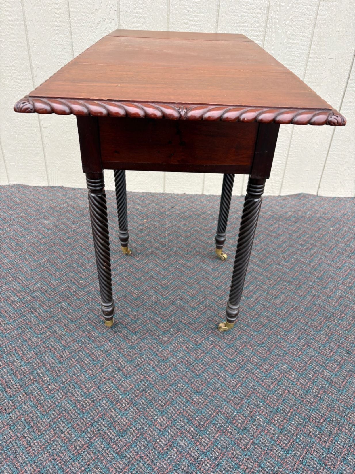 67542 Antique Mahogany Drop Leaf Side Table with Rope Twist Legs