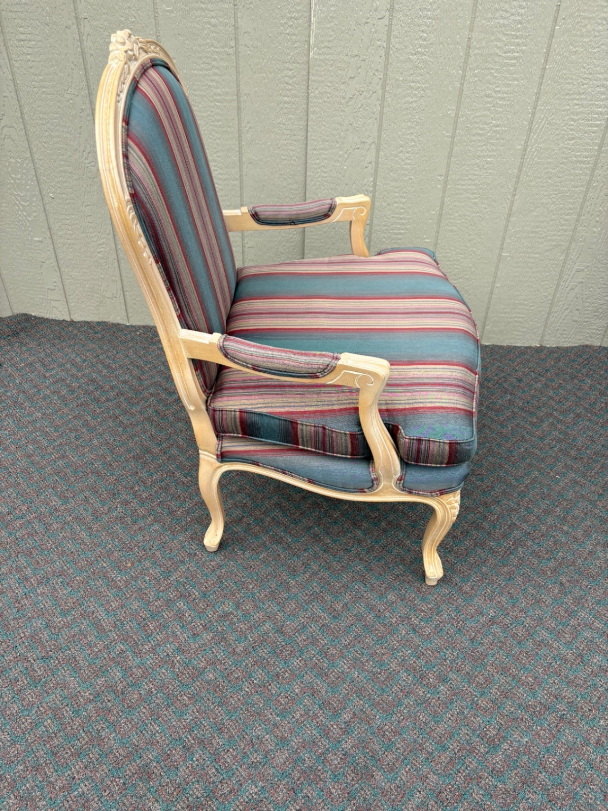 67763 Pair of Lane French Provincial Armchairs with Striped Upholstery