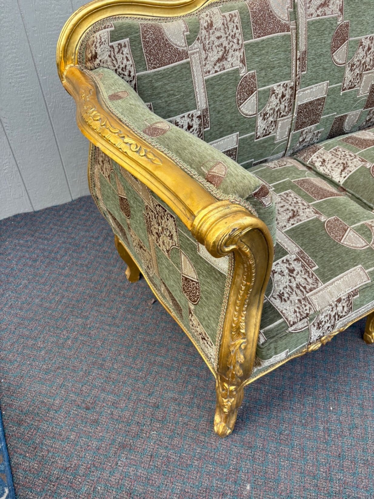 67517 Elegant Vintage French Provincial Gold Gilt Sofa with Tapestry Upholstery