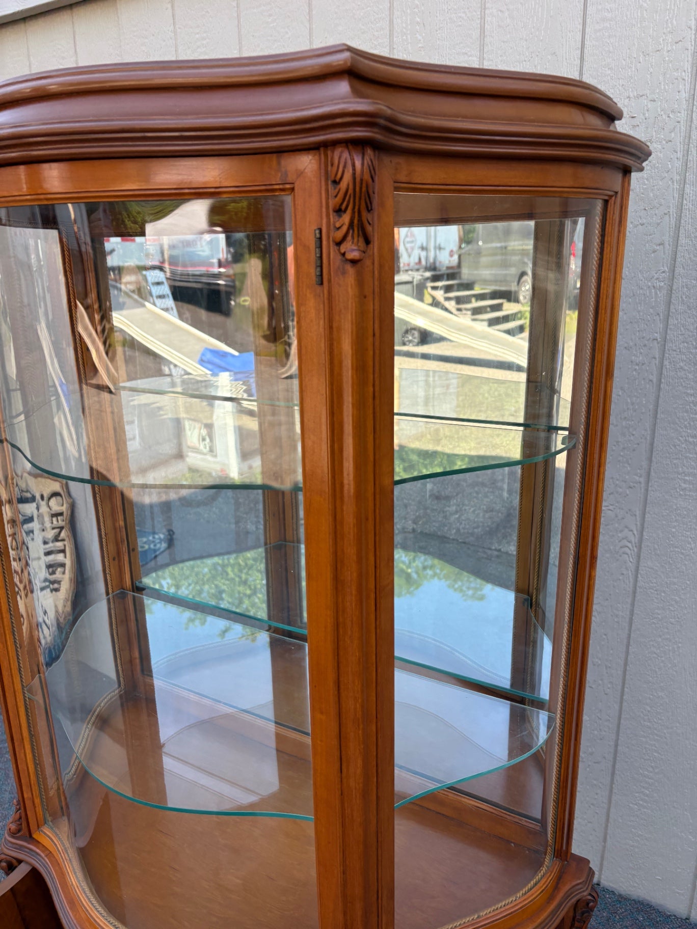 67807  Elegant Inlaid Curio Cabinet with Glass Display Shelves
