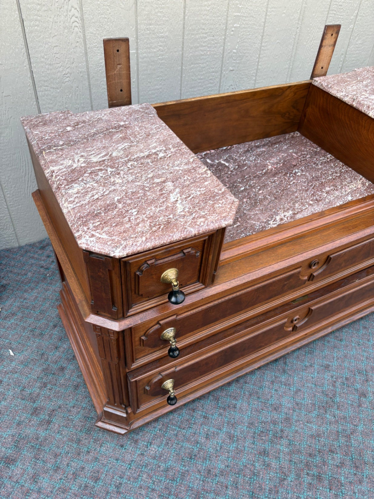 68016 Victorian Marble Top Dresser with Ornate Mirror and Drawers